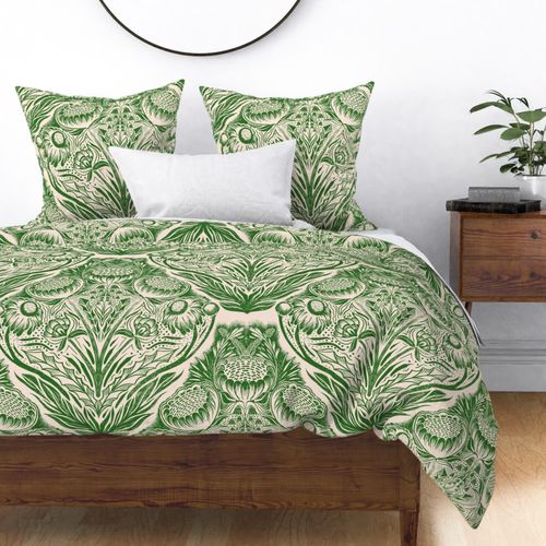 Block Print Wildflowers Ogee Pattern - Classic Green Reversed