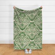 Block Print Wildflowers Ogee Pattern - Classic Green Reversed