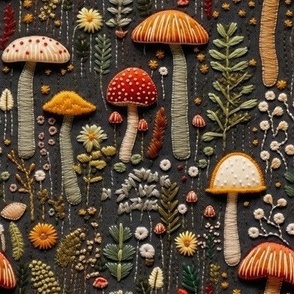 Embroidered Autumn Mushrooms