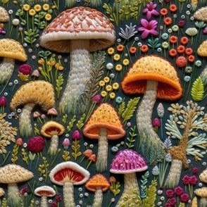 Embroidered Fairy Mushroom Forest