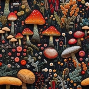 Dark & Mysterious Embroidered Mushrooms - Medium