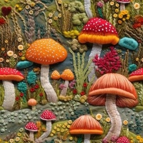 Orange & Pink Embroidered Mushrooms