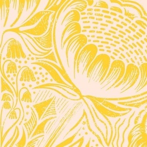 Block Print Wildflowers Ogee Pattern - Yellow Reversed