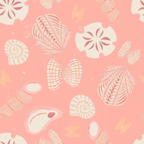 (XL) Pink Textured Beachy Summer Seashells Extra Large