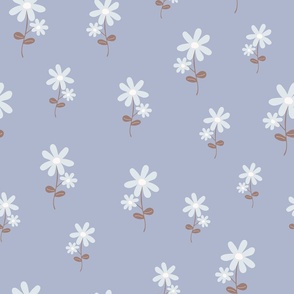 Delicate Daisies - Periwinkle Gray - Lavender - Monochromatic - Monochrome - Minimalist - Florals - Flowers - Garden