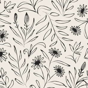 JUMBO loose floral - creamy white_ raisin black - hand painted large scale flowers