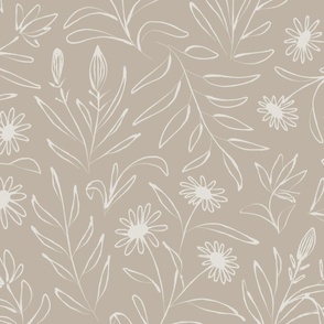 JUMBO loose floral - balanced beige_ modern white - hand painted large scale flowers