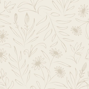 JUMBO loose floral - bone beige_ creamy white - hand painted large scale flowers