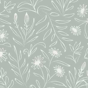 JUMBO loose floral - extra white_ fresh eucalyptus green - hand painted large scale flowers