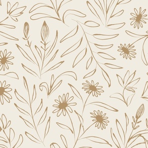 JUMBO loose floral - creamy white_ lion gold - hand painted large scale flowers