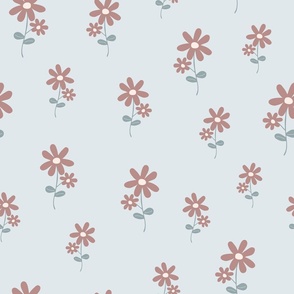 Delicate Daisies - Misty Blue - Pastel Colors - Mauve - Minimalist - Florals - Flowers - Garden - Botanicals - Nature