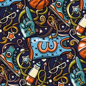 (L) Ditsy Basketball, Sports Design / Dark Blue Version / Large Scale or Wallpaper
