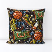 (L) Ditsy Basketball, Sports Design / Dark Gree Version / Large Scale or Wallpaper