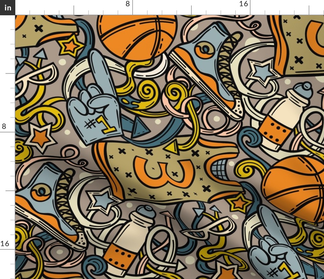 (L) Ditsy Basketball, Sports Design / Neutral Version / Large Scale or Wallpaper