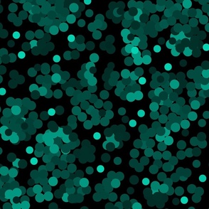  bright turquoise and dark turquoise polka dots on a black background