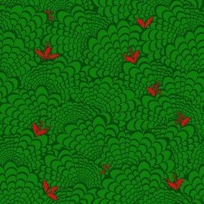 L Living Moss - Forest Ground Cover - Accent Green Vertical Garden - Fantasy Landscape - Modern Abastract Animal Inspired - Chicken in the Wood - Green Enchanted Forest with Red Leaves - Christmas Xmas