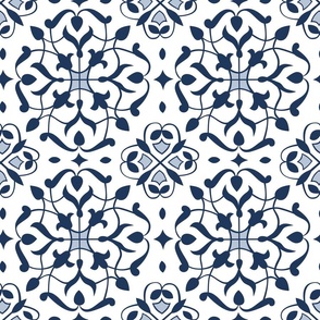 Arabesque Tile white and blue Portuguese Arabic Pattern
