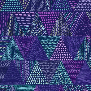 Abstract Motif with Triangles, Dots and Lines, Blue, Teal, Purple and a Touch of Lime