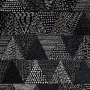 Abstract Motif with Triangles, Dots and Lines, Black , Gray,  Charcoal and a Touch of Beige