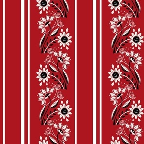 (M) decorative Floral stripes on red