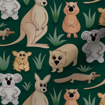 Cute Australian Animals - Dark Green - Medium Scale