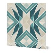 Colorful geometric abstract squares // LARGE BIG JUMBO scale 0022 H // symmetrical squares triangles rhombuses multicolour harmony turquoise  beige sea maritime marine