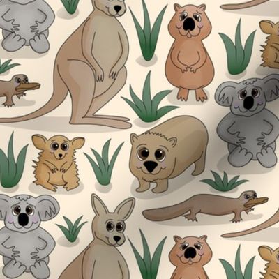 Cute Australian Animals - Cream - Medium Scale
