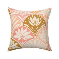 Blockprint floral in yellow, peach, coral and cream 24"