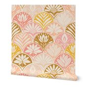 Blockprint floral in yellow, peach, coral and cream 24"