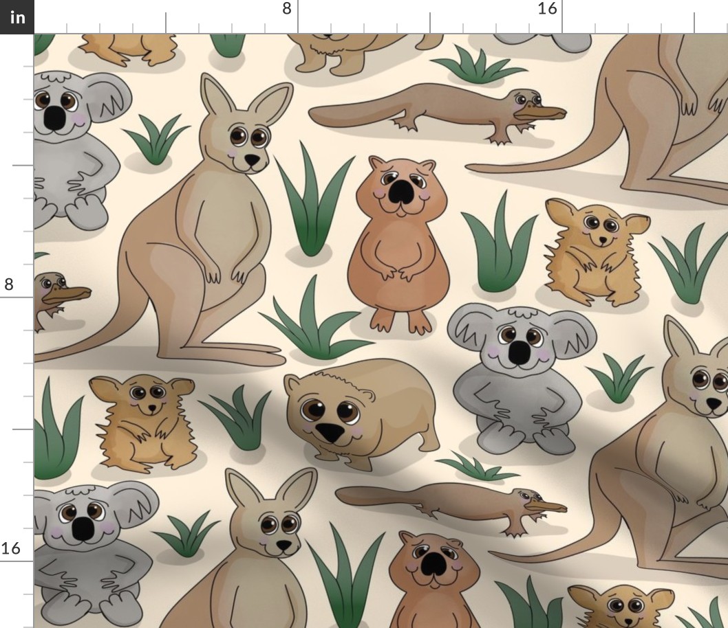 Cute Australian Animals - Cream - Large Scale