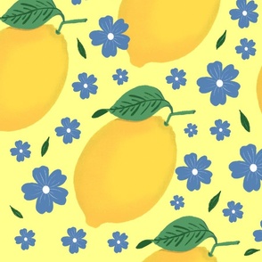 Lemons and Blue Flowers