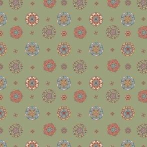 Khaki floral  rosette foulard pattern