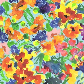 Neon Summer - watercolour multi-coloured, maximalist flowers