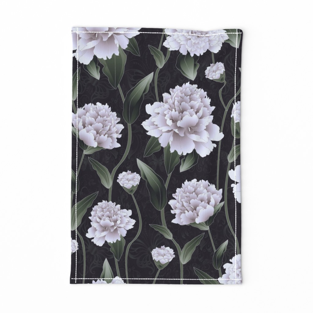 peonies grey on black