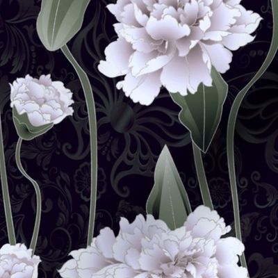 peonies grey on black