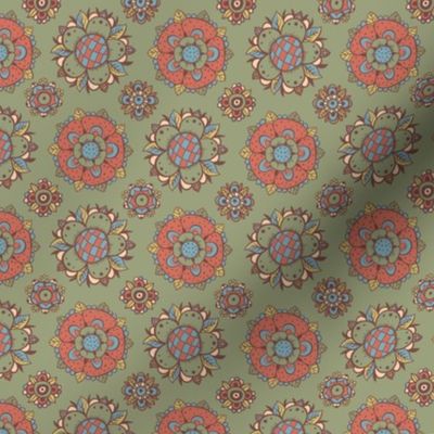 Khaki floral  rosette foulard pattern