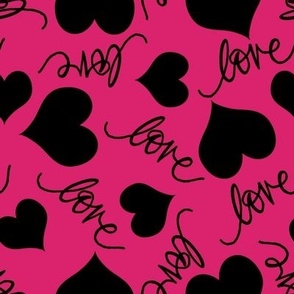 Black Heart Pattern on Hot Pink Background