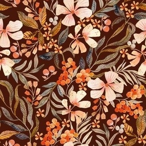 Watercolor Rusty Colors Floral Pattern