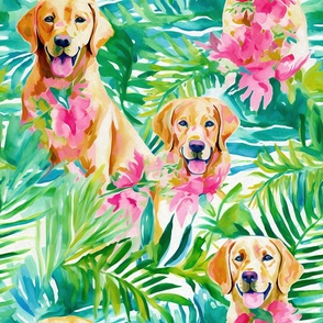 Golden Labrador Retriever - Golden Lab Dog Floral Tropical Palm Pattern
