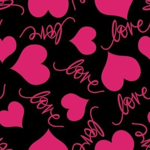 Hot Pink Heart Pattern on Black Background