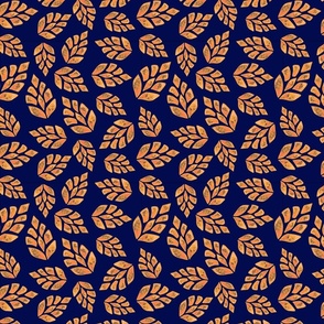 Golden leaf pattern on navy blue background