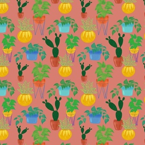 Plant pot pattern with cactus, flowers & plants in pots and vases