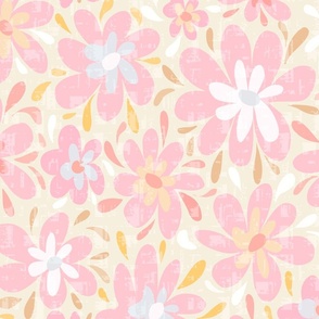 Groovy Retro Flowers - Pink Daisy Flowers 