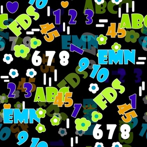 Bright neon letters and numbers on black