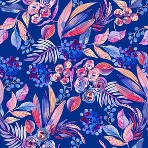 Watercolor bright blue floral pattern
