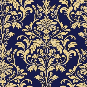 Classical Luxury Victorian Damask - Navy Blue and Gold