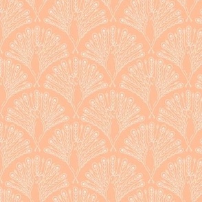 Peacock Block Print Pattern  Off-White on Peach Fuzz Orange