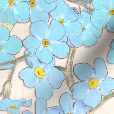 Blue Forget Me Not flowers on a cream background