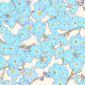 Blue Forget Me Not flowers on a cream background