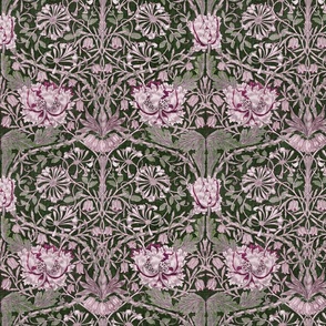 William Morris Honeysuckle - 3134 medium - Berry and Deep Green